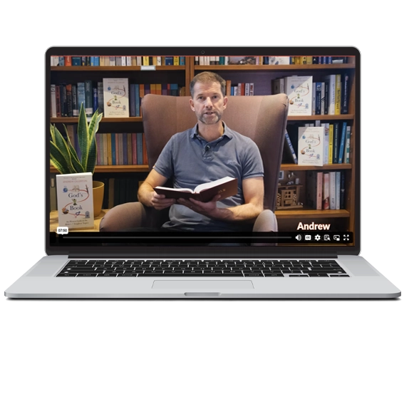 A laptop shows a video focused on Restore Renew Rebuild